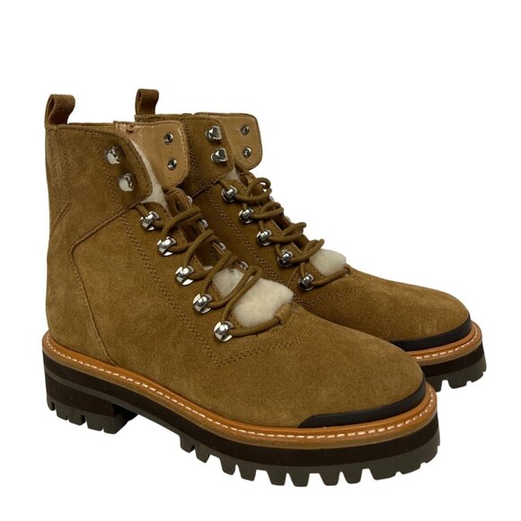 Marc Fisher Shoes - Marc Fisher Women's Lizzie Boot Shearling Lug Sole Brown Hiking Size 5.5 Tan